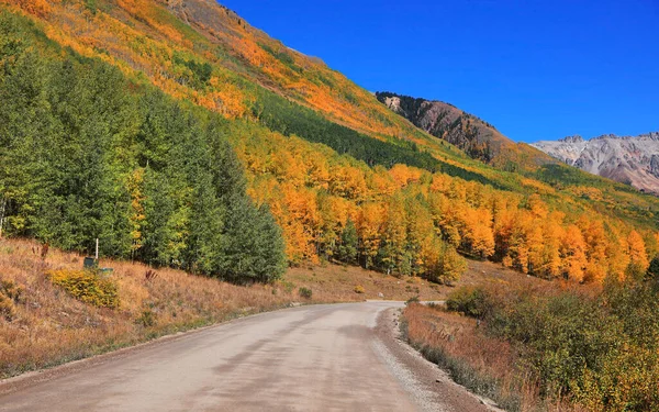 Kleurrijke Aspen Bomen Langs Schilderachtige Laatste Dollar Weg Colorado San — Stockfoto