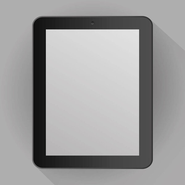 Realistic gray tablet isolated on gray background with shadow.