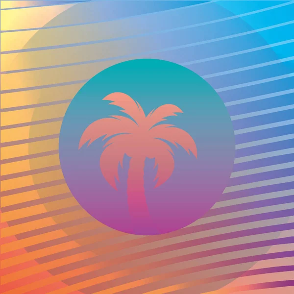 Silhouette di palma su un tramonto di sfondo sfumato. Stile anni '80 e' 90, web-punk, vaporwave, kitsch . — Vettoriale Stock