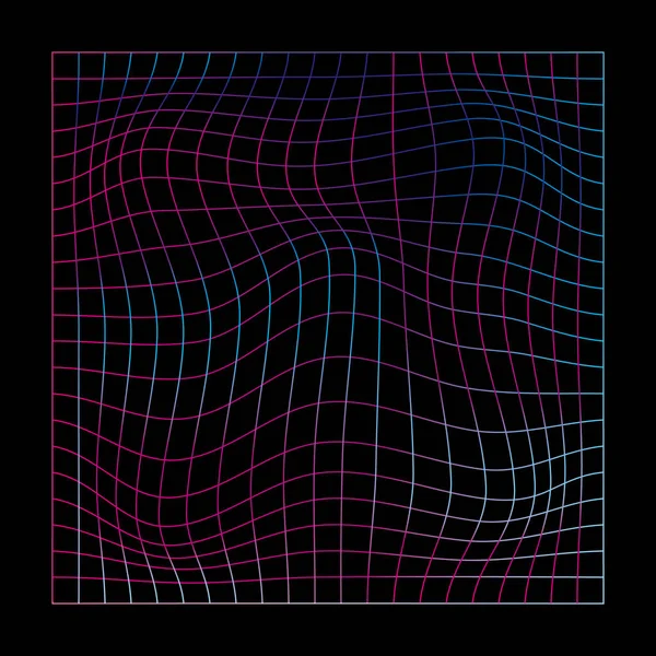 Çarpık holografik neon ağının vektör görüntüsü. Buhar dalgası sentetik punk illüstrasyonu