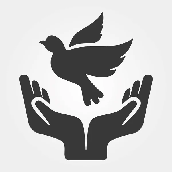 Concetto di mondo senza mani di guerra e colomba. Simboli per la Giornata Internazionale della Pace — Vettoriale Stock