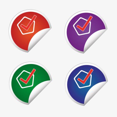 Pozitif kene ile çok renkli vektör çıkartmaları kümesi.