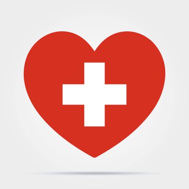 Beyaz arka planda izole edilmiş bir haçlı kalp. Sağlık, Tıbbi sembol simgesi. Sağlık simgesi. Vektör stok
