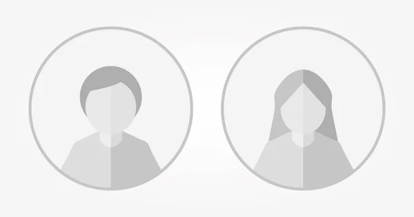 Avatares faciais masculinos e femininos, silhuetas masculinas e femininas no ícone de perfil. Ilustração vetorial de estilo plano isolada em branco — Vetor de Stock