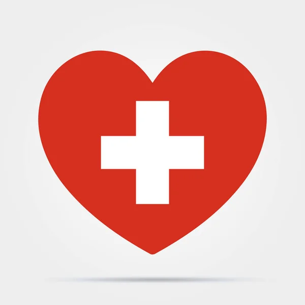 Coração com uma cruz isolada sobre fundo branco. Cuidados de saúde, ícone de símbolo médico. Ícone de cuidados de saúde. Existências de vectores — Vetor de Stock
