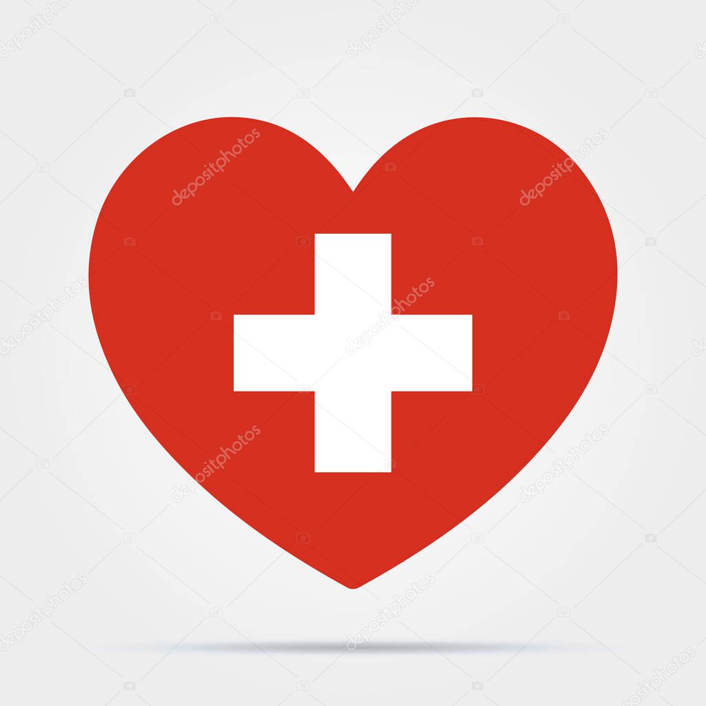 Heart with a cross isolated on white background. Healthcare, Medical symbol icon. Health care icon. Vector stock