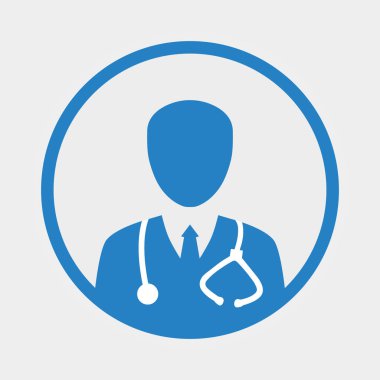 Beyaz arka plan üzerinde stetoskop ve siyah kravat ile medic doktor kişi vektör modern düz tasarım daire simgesi