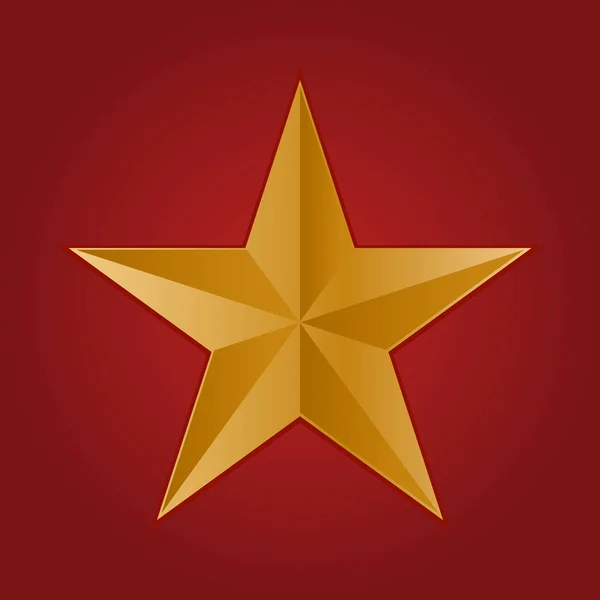 Estrella de oro en un festivo rojo estrella estalló fondo con brillo estallido — Vector de stock