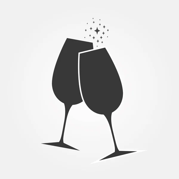 Wine glass icon. Flat design style. Outline glass for wine and winery in linear style for holiday design. Cheers, holiday toast. Pair of champagne glasses, isolated on white background. — Stock Vector