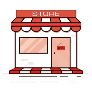 Kırmızı dükkan ikonu, mağaza önü. Vektör illüstrasyonu