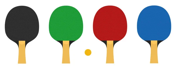 Ein Satz Schläger zum Tischtennisspielen. Rot, schwarz, grün und blau. Vereinzelt auf weißem Hintergrund. Vektorillustration — Stockvektor