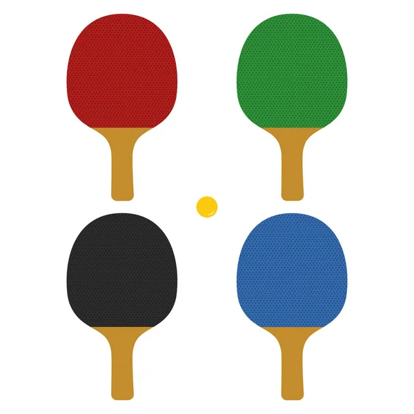 Ein Satz Schläger zum Tischtennisspielen. Rot, schwarz, grün und blau. Vereinzelt auf weißem Hintergrund. Vektorillustration — Stockvektor