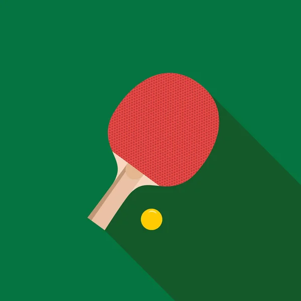 Raquette rouge pour jouer au tennis de table. Vecteur. Sur un fond vert avec une longue ombre — Image vectorielle