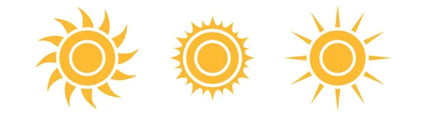 Yellow Sun Vector Icon Set Isolated White Background — Stock Vector