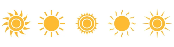 Yellow Sun Vector Icon Set Isolated White Background — Stock Vector