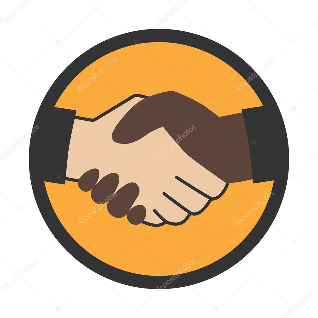 No racism illustration. Handshake. Symbol of discrimination. On a white background