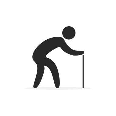 Yaşlı bir adamın vektör siyah silueti, beyaz arkaplanda izole edilmiş yaşlı adam simgesi.