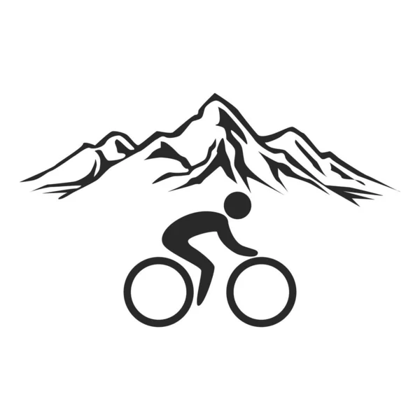 Signo Logotipo Bicicleta Montaña Ciclista Las Montañas Ilustración Vectorial Sobre — Archivo Imágenes Vectoriales