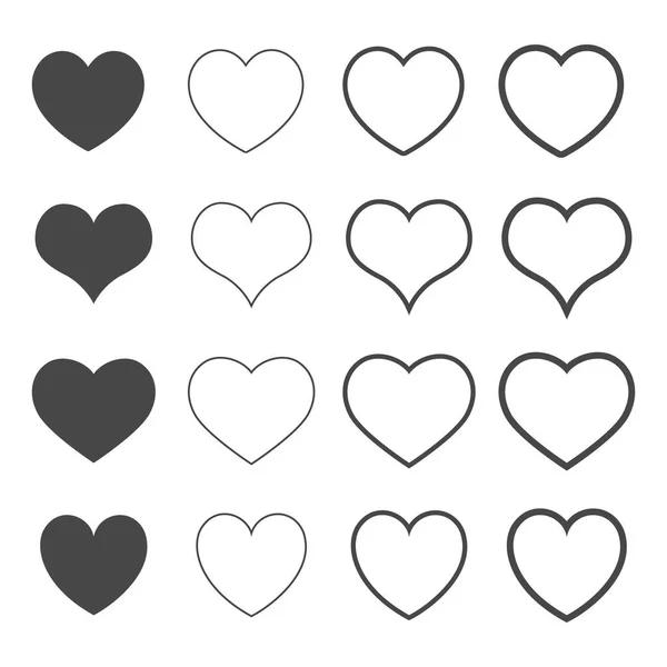 Bir grup kalp ikonu, beyaz üzerine izole edilmiş aşk konsepti — Stok Vektör