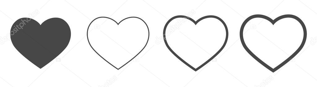 Set of heart icons, love concept isolated on white