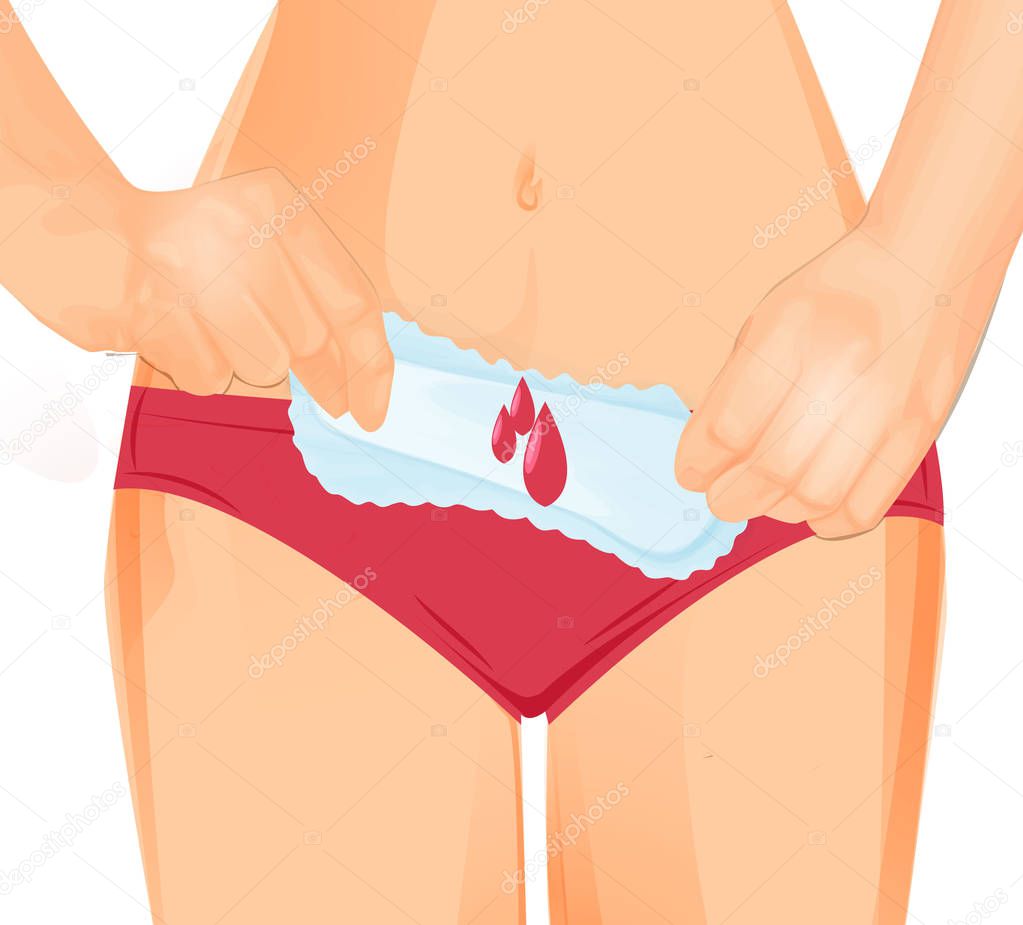 vector illustration of blood On Sanitary Pad