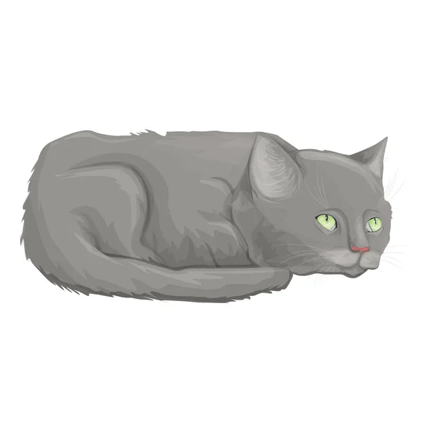 かわいい漫画風グレー猫キャラクターのイラスト — ストックベクタ