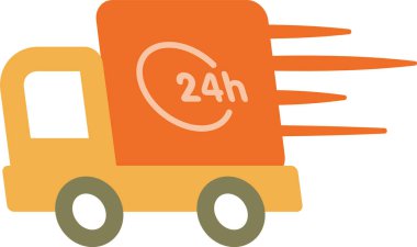 24 saat sembolü hızlı teslimat. Müşteriye teslim paketi için sürüş hızlı bir kamyon Düz vektör simgesi.