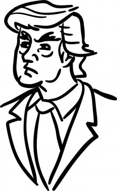 Donald Trump karikatürü. Abd başkanının karikatür doodle vektörel çizilmiş portresi.