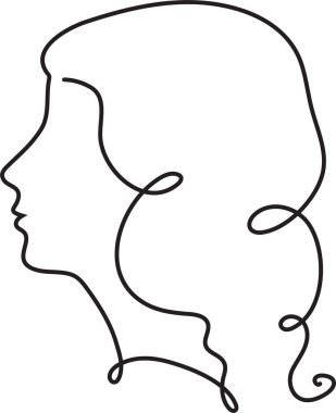 Yaratıcı kadın yüz sürekli çizgi çizim. Soyut yüz bir çizgi çizim. Kadın portre minimalist tarzı. Tek liner vektörü.