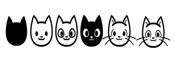 Kedi simgeleri koleksiyonu. Kittens emoji sembolleri ayarlayın. Siyah beyaz basit anahat kediler baş ifade resimleri.