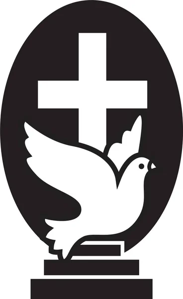 Church logo for modern christians with flying dove, cross and stairs. Flat isolated vector icon symbol for love, hope and faith in Jesus. — Stock Vector