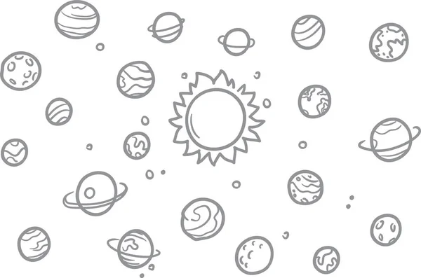 Uzay doodle vektör elemanları. El çizilmiş yıldızlar, kuyruklu yıldızlar, gezegenler ve gökyüzündeay. Astronomi uzay bilimi illüstrasyon