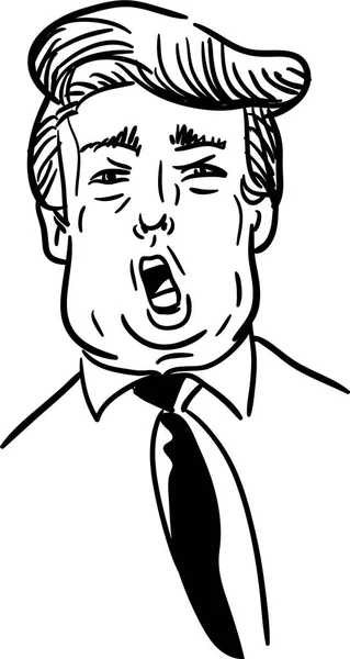 Trump siyah ve beyaz elle çizilmiş vektör karikatür. Açık ağızlı Amerikan başkanının bağıran konuşma doodle kroki.