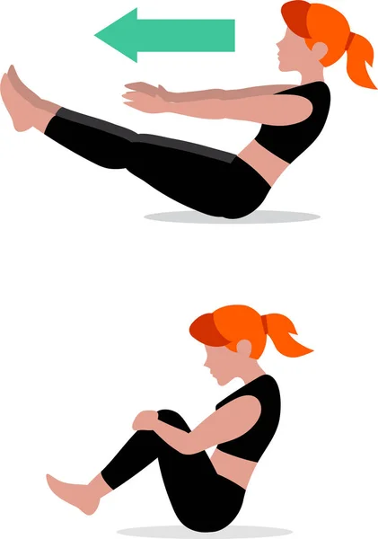 Yong kız yoga yapıyor düz karikatür seti exersise. Güzel kadın fitness egzersiz basit vektör illüstrasyon. Pilates çizim pozlar.