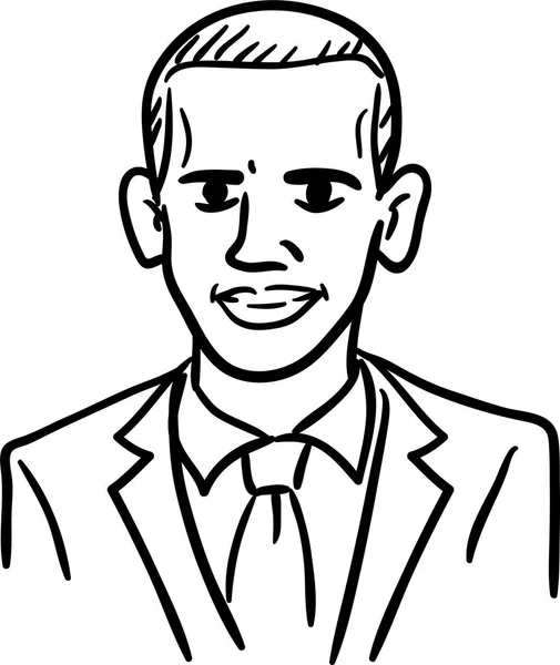 Caricature de Barack Obama, vecteur de gribouillis noir et blanc. Dessin simple du président des États-Unis . — Image vectorielle