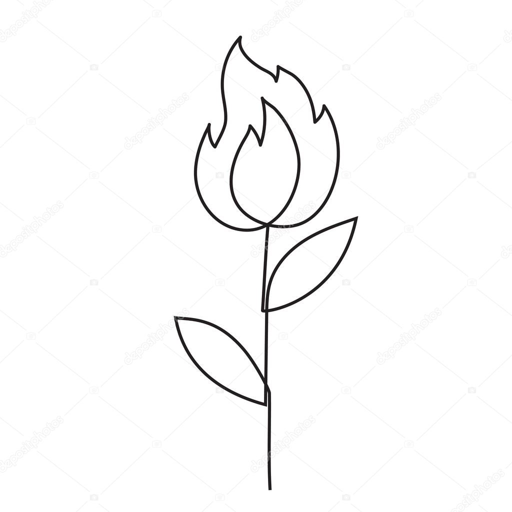 Abstract fire flower one line doodle. Vector continuous line drawing.