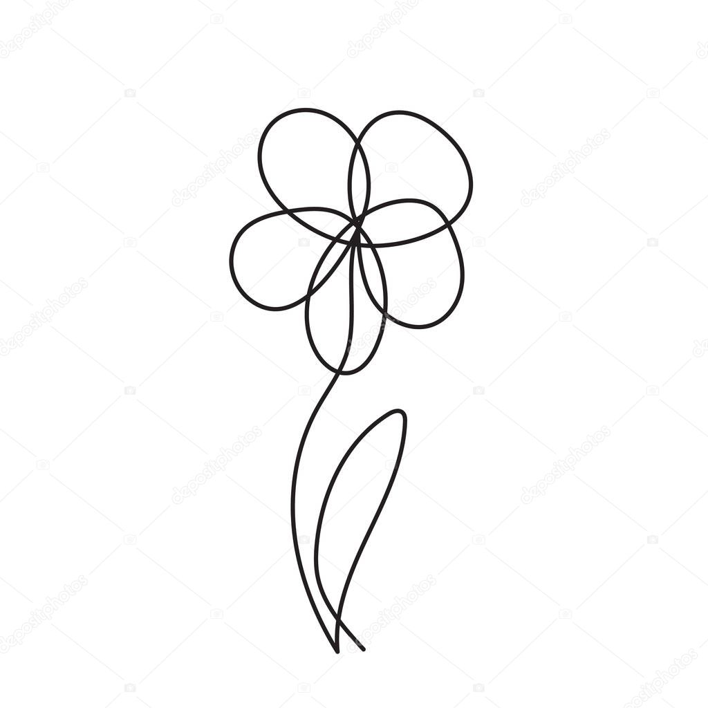 Simple one line flower doodle. Vector continuous line drawing.