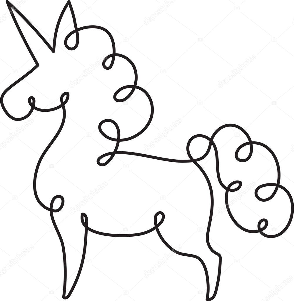 Unicorn one line drawing. Abstract continuous line elegant vector doodle.