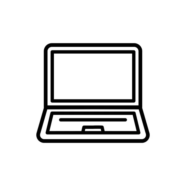 Laptop dizüstü bilgisayar siyah beyaz simge, basit özet çizimi. Düzenlenebilir düz vuruş tarzı trend beyaz arkaplanda izole edilmiş modern logo grafik çizgi tasarımı
