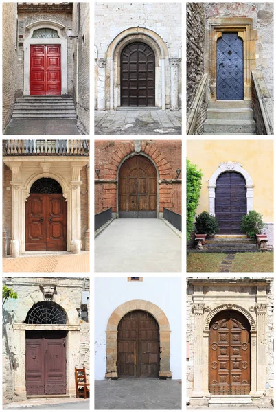 Κολάζ Από Μεσαιωνικό Μπροστινές Πόρτες Στρογγυλεμένες Καμάρα — Φωτογραφία Αρχείου