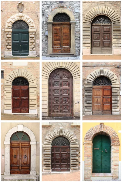 Collage Medieval Front Doors Rounded Arch — Stock Photo, Image