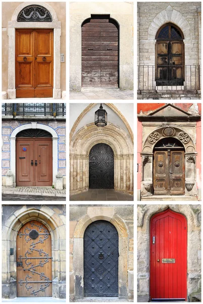 Collage Medieval Front Doors Rounded Arch — Stock Photo, Image