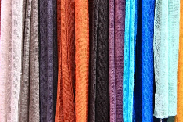 Colorful Scarves Hanging Market Stall — Stock Photo, Image