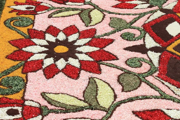 Veelkleurige Floral Tapijt Gemaakt Met Bloemblaadjes — Stockfoto
