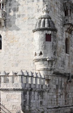 Closeup görünümü Belem Kulesi Lizbon, Portekiz