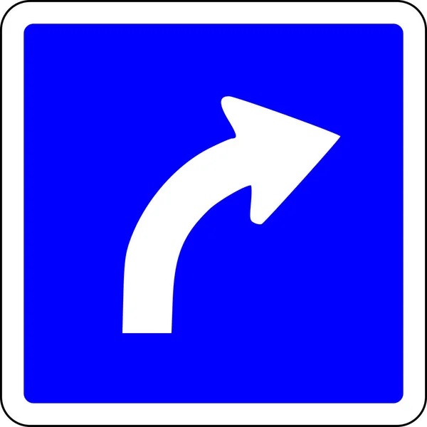 Поверните Направо Впереди Синий Дорожный Знак — стоковое фото
