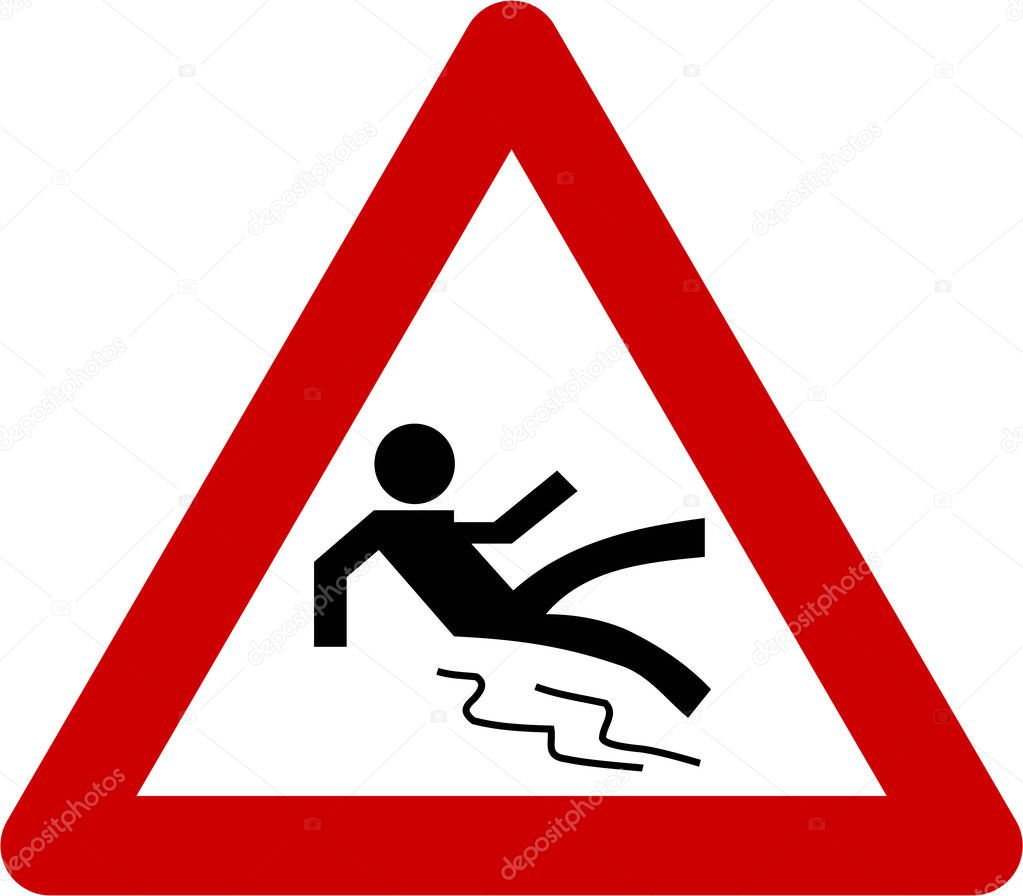 Wet floor warning sign with falling man