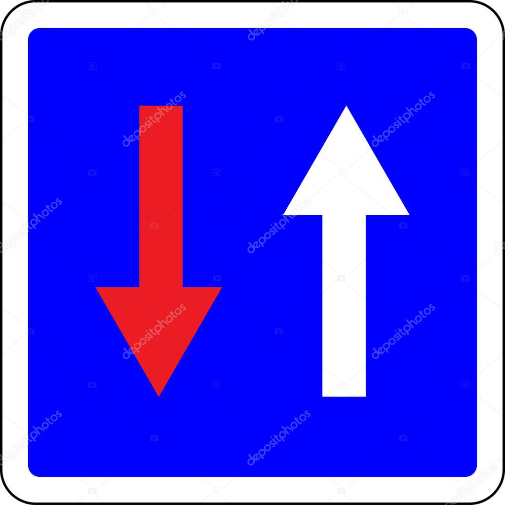 Priority over oncoming vehicles blue road sign