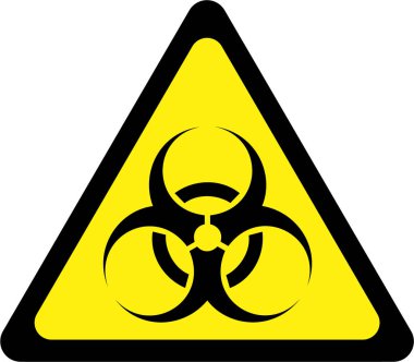 Biohazard maddeler simgesi olan sarı uyarı işareti