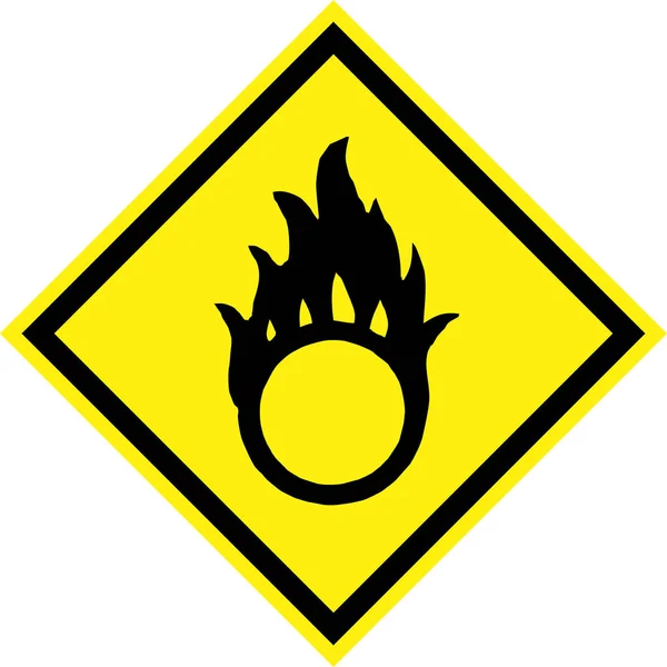 Yellow hazard sign with oxidising substances symbol